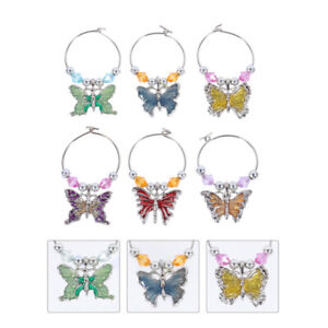  6 pièces anneau papillon verre vin alliage zinc papillons charmes marqueurs décoration