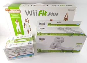 Nintendo Wii Fit BALANCE BOARD + DUMBBELLS + GAMES Ultimate Workout Fitness Lot! - Picture 1 of 24