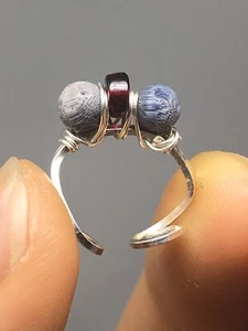 Fine Silver Handcrafted Ear Cuffs Genuine Garnet + Blue Coral E3 - Picture 1 of 5