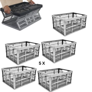 5 x 32L HEAVY DUTY Collapsible Plastic Storage Crate Box Stackable Home Office - Picture 1 of 5