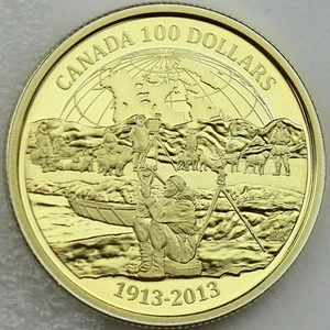 Canadá 2013 $100 100 aniversario expedición canadiense al Ártico oro 14 k a prueba - Imagen 1 de 11
