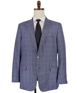 Hickey Freeman Loro Piana Super 150's Wool Sport Coat 42R Blue Tan Checks USA - Picture 1 of 16