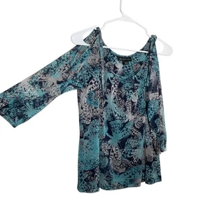 Camicia donna INC International Concepts Petite blu medio spalle fredde top - Foto 1 di 10