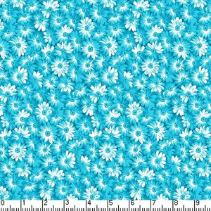 Feline Drive Fabric SUNSHINE FLOWERS Turquoise - Fat Quarter (18"x22") FQ - Picture 1 of 8