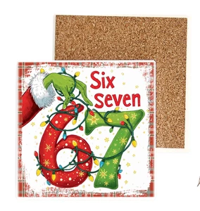 Handgefertigte 4" Tischuntersetzer-Weihnachten-Grinch-sechs-sieben-67-Geschenk - Bild 1 von 9