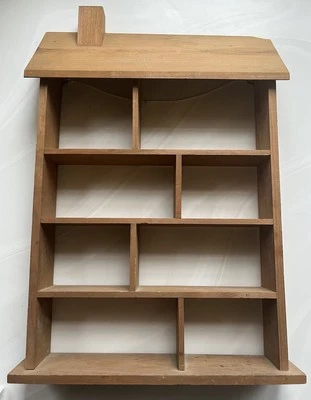 Vtg Small Wall Mounting Wooden Knick Knack Curio Shelf House Shaped PROJECT READ - Image 1 of 4