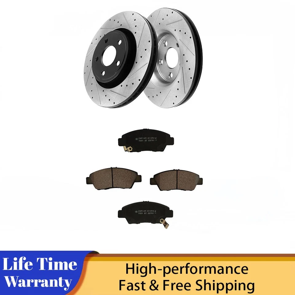 Front Drilled Slotted Rotors Brake Pad Ceramic Fit Acura RSX 2002 2003-2005 2006 - Imagem 1 de 4