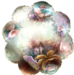 Fabulous Artist J. Schmidt GDA Limoges France 1900's Sea Life Scalloped Charger - Picture 1 of 3