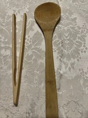 Pampered Chef Utensils LOT OF 2  ~ Bamboo Spoon & Toaster Tongs - Image 1 of 4