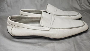 Salvatore Ferragamo Loafers Mens 17 White Leather Slip On Apron Toe Driving Shoe - Picture 1 of 15