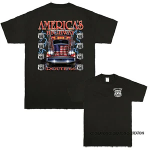 America's Highway Flag Truck Route 66 Graphic T-shirt - Picture 1 of 14