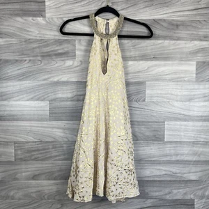 KIMCHI BLUE Dress Womens S Beige Gold Boho Pencil Mini Halter Neck Gypsy Stars - Picture 1 of 15