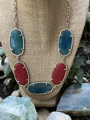 Collar Kendra Scott Valencia Azul Ágata Jaspe Chapado en Oro Amarillo Difícil de Encontrar RARO Foto 1 de 4