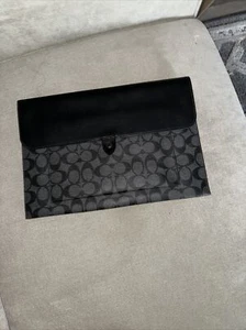 Coach Signature Leather Laptop Sleeve In Black - Picture 1 of 4