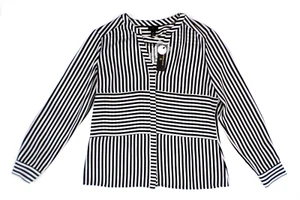 NEW Worthington Women's Button-Up Top S Small Black White Stripe NWT - Picture 1 of 8