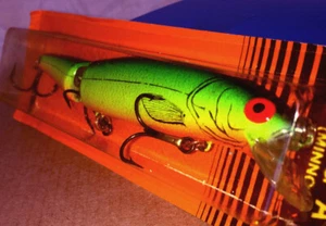 VINTAGE BOMBER Jointed LONG A 15J Pike,Walleye-Blk.Chartreuse/Or. 3/8 oz;NOS - Bild 1 von 4