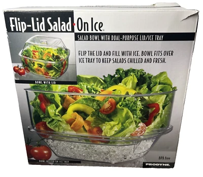 NIOB Prodyne Flip Lid Salad Bowl Dual Purpose Lid + Ice Tray BPA Free - Image 1 of 4