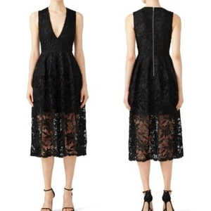 Nicholas Deep V Neck Floral Lace Midi Dress Black Size 0 Retail $695 - Picture 1 of 12