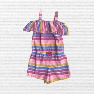 Tommy Bahama Girls Rainbow Stripe Short Romper Cold Shoulder Drop Waist Size 5-6 - Picture 1 of 11