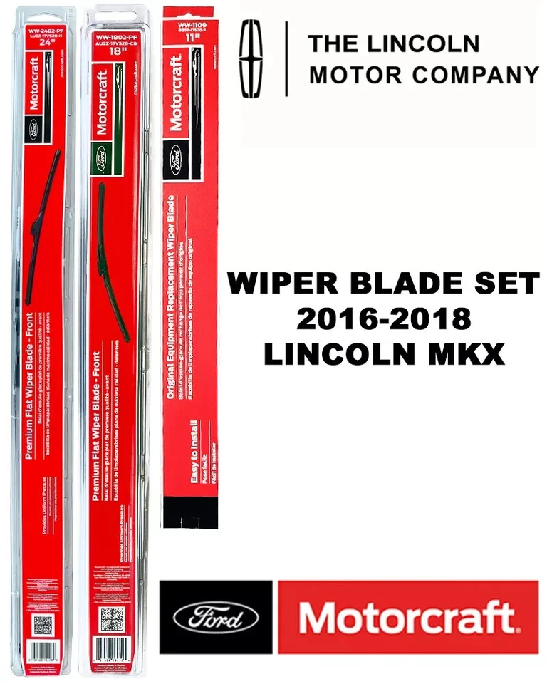 Motorcraft Premium Wiper Blades Genuine OEM Set Of 3 For Lincoln MKX 2016-2018 Foto 1 de 1