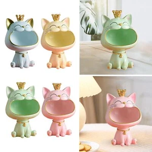 Storage Box Sculpture Large Mouth Kitty Dish Resin Lucky Cat Statue Figurine - Picture 1 of 10