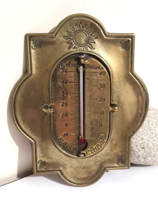 Thermomètre Mural Ancien Bronze Doré Volet Pivotant vintage - Photo 1/4