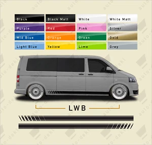 Fits VW T5 T6 Transporter LWB - Side Stripe Vinyl Stickers Camper Graphic Decals - Picture 1 of 17