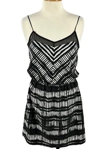 Vestido blusa Express para mujer negro blanco a rayas sin mangas con cuello en V talla pequeña - Imagen 1 de 23