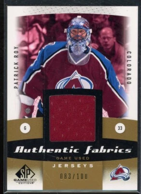 2010-11 SP Game Used Authentic Fabrics Gold #AFPR Patrick Roy 083/100 - Image 1 of 2