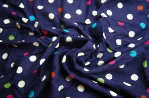 2 Yards Mostly White Dots on Navy Blue Thin Blouse Fabric 72" X 52"  - Picture 1 of 3