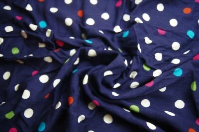 2 Yards Mostly White Dots on Navy Blue Thin Blouse Fabric 72" X 52"  - Image 1 of 3