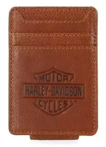 Harley-Davidson Para Hombre Barra y Escudo Bolsillo Frontal Cuero Clip para Dinero - Coñac - Imagen 1 de 2