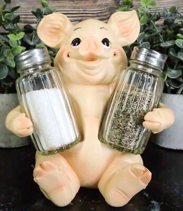 Sitting Pig Glass Salt and Pepper Shaker Set with Holder Stand Home Decor - Picture 1 of 6