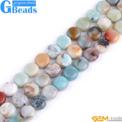 Natural Colorful Amazonite Gemstone Coin Jewelry Making Beads Free Shipping 15" - Image 1 of 4