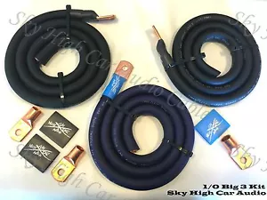 Sky High Oversized 1/0 Gauge AWG Big 3 Upgrade BLUE/BLACK Electrical Wiring Kit - Picture 1 of 4