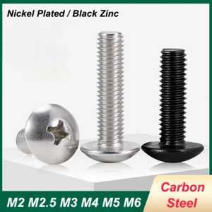 Big Pan Head Screws Carbon Steel Nickel/Black Zinc Phillips Machine Bolts M2-M6 - Picture 1 of 6