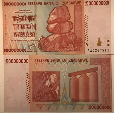 20 TRILLION ZIMBABWE DOLLAR AA 2008 AUNC UV Verified Authentic Fast USA Ship - Imagem 1 de 3