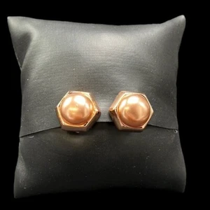 Joan Rivers Ohrclips Sechseck kupferfarben signiert Vintage Modeschmuck - Bild 1 von 6