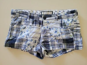 ABERCROMBIE & FITCH juniors women Shorts 4 surf casual blue plaid floral cotton - Picture 1 of 2