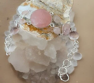 Rose Quartz Crystal Gemstone Bracelet 20cm Long-sterling Silver Plated-Brand New - Picture 1 of 5