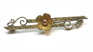 Art Nouveau Flower Brooch Pin Bar Gold Gilt Brass - Picture 1 of 3