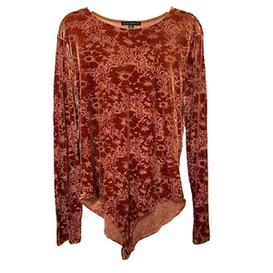Haute Monde Velvet Burnout Bodysuit Womens 2X Boho Floral Y2K Grunge Stretch - Picture 1 of 10