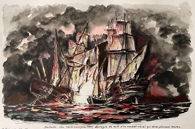 Baie de Quiberon Morbihan Bataille des Cardinaux 1759 aquarelle  2001 Palmade - Photo 1/4