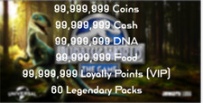 Jurassic World The Game Builder Android iOS Coins Cash DNA Food VIP 60 Legendary