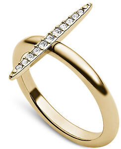 NWT $65 Michael Kors Brilliance Matchstick Crystal Pave Ring Sz 7 Goldtone