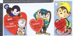 Vintage Valentines MONKEYS in Clothes bellhop die-cut - Picture 1 of 1