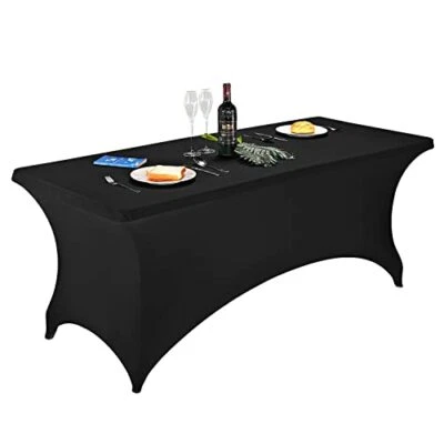  Spandex Table Covers - Fitted Tablecloth for 6ft Rectangular Tables 6FT Black - Image 1 of 4