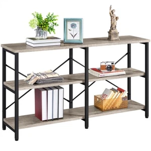 Retro Sofa Table Narrow Long 3 Tiers Console Table for Living Room Hallway Gray - Picture 1 of 7