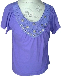 Haut femme Adobe Star taille L violet décolleté orné sud ouest conchos - Photo 1/8