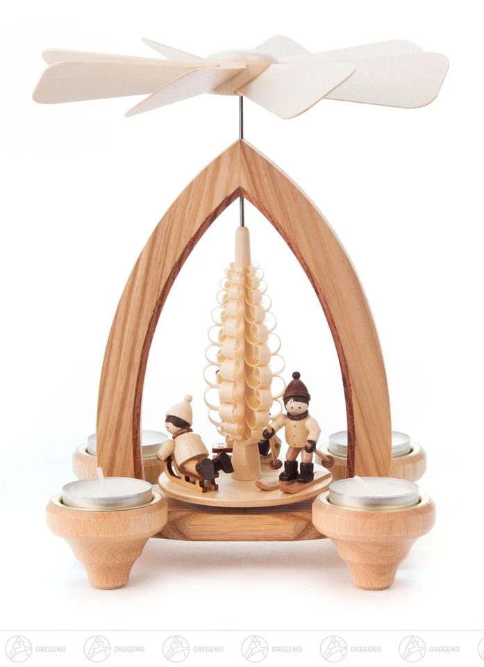 Pirámide con Winterkindern, para luz de té H = profundidad 24 cmx15, 2 pulgadas nuevo Erzgebirge Foto 1 de 1